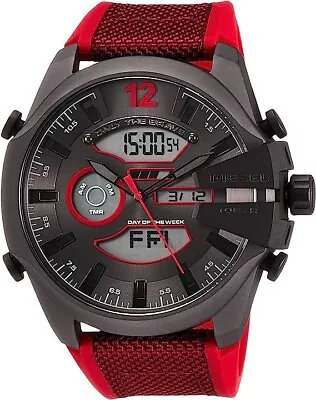 Diesel Dz4551 Mega Chief Black Analog/digital Dial Red Silicone Band Mens Watch • $163.99