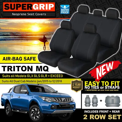 $284.05 • Buy SuperGrip Black Neoprene Seat Covers Mitsubishi Triton MQ GLS GLX 2ROW 1/2015-19