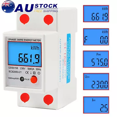 80A LCD Reset Digital Single Phase Electronic Energy KWh Meter Din-Rail Energy • $25.28