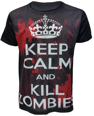  Keep Calm And Kill Zombies Bloody  Mens Black Sublimation T-Shirt New Top Tee  • £7.99