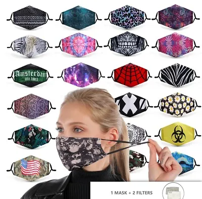 $3.69 • Buy Face Mask + Two Filters / Reusable Washable Face Mask Protective Adjustable UK