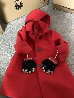 Girls Red Coat With Minnie Mouse Gloves 4-5 Years • £7