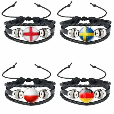 UK#1 World Cup National Flag Braided Cuff Bangle Wristband Bracelet Glass 22mm • £5.99