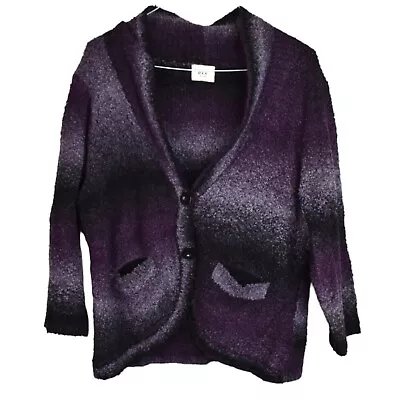 Eci New York Cardigan M Womens Purple Transitional 2 Button Knit Fuzzy Acrylic • $20.89