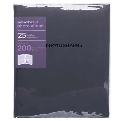 WHSmith Dark Grey Textured Photo Album 25 White Self-Adhesive Leaves • £14.29