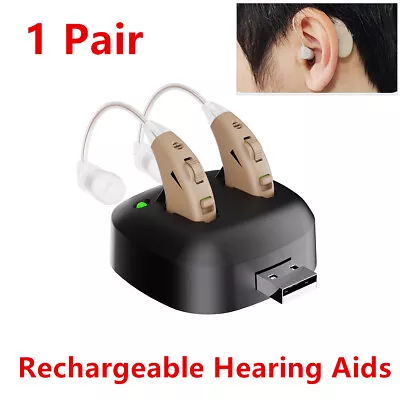 1 Pair Hearing Aid Rechargeable Invisible BTE Ear Aids With Charger Dock AU • $40.49