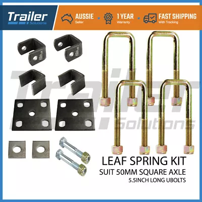 Trailer 50mm Square Axle U Bolt Pad Fish Plate Fitting Front Rear Hanger Spring • $42.75