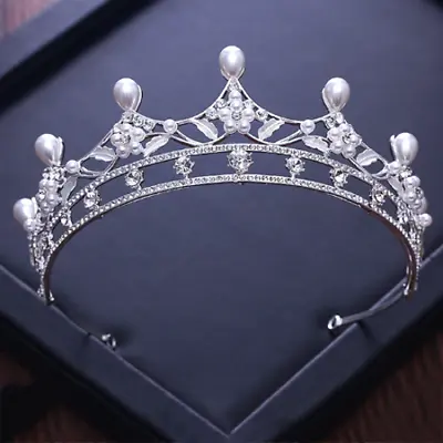 £39.25 • Buy Stunning Silver Crown/tiara With Clear Crystals & White Pearls, Bridal Or Racing