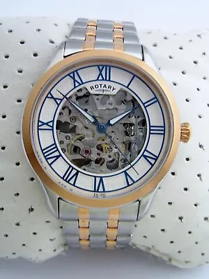 £74.99 • Buy Rotary Mens Automatic Skeleton Watch Gb00642/06 Gold Stainless Steel Genuine