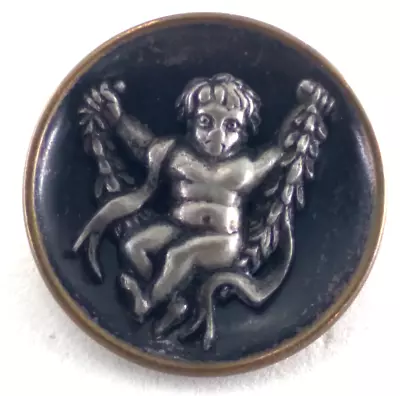 Vintage Button Cherub On A Swing Pewter Design On Tinted BrassMedium • $1.99