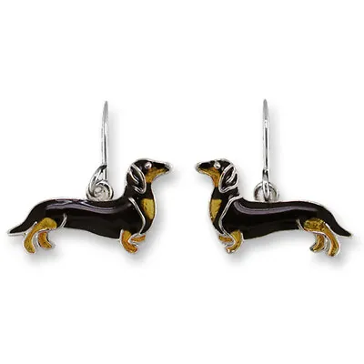 @ ZARLITE Enamel Dangle Earrings BLACK DACHSHUND Sterling Silver Plated ZARAH • $22.08