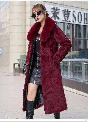 $143.72 • Buy Womens Fox Fur Collar Real Rabbit Fur Long Jacket Outwear Coat Winter Warm Parka