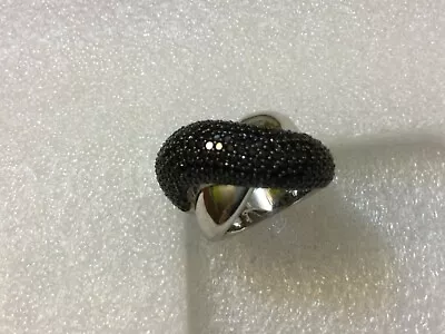 Milor Italy X Design Ring. 925 Sterling Silver & Pave Black Spinels Size 6.25 • $105