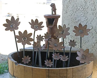 Rustic Handcrafted Repurposed Metal Garden Flower Stake 6 In. Diameter • $16.95