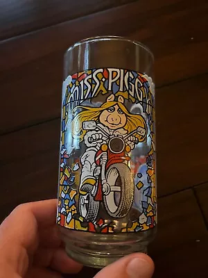 Miss Piggy Drinking Stained Glass Cup Mug 1981 Mcdonalds Muppets Motorcycle Bike • $9.99