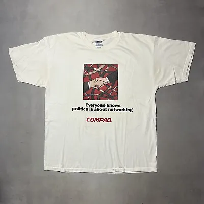 $54.99 • Buy Vintage 90s Compaq Everyone Knows Politics Is About Networking Art T Shirt Sz XL