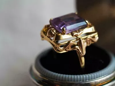 2.50Ct Emerald Cut Lab Created Amethyst Cocktail Ring 14k Yellow Gold Plated • $118.74