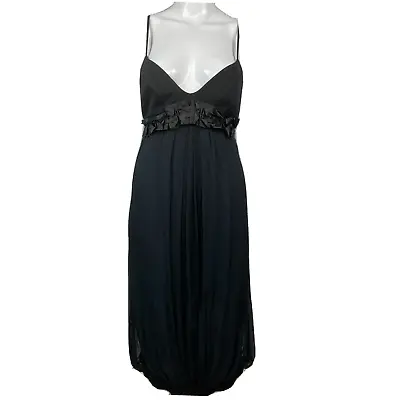 Max Mara Dress Womens Sz 46 12 Black Silk Slip Midi Chiffon Sleeveless Italy • $125.25