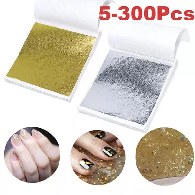 5-300 Pcs Diy Gold Silver Leaf Foil Sheets Gilding Art Craft Metallic Transfer • £4.73