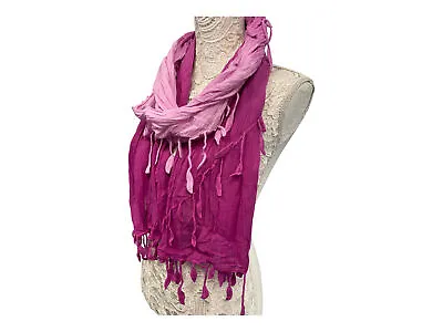 SCARF Pink Dip Dyed LACE Edged Boho Hippie Style Wrap Tassel Pashmina Gift • £16.99