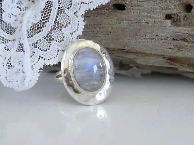 Mexico Sterling Silver 925 Natural Rainbow Moonstone Ring Size 8 • $55