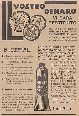 V0608 Shaving Cream Palmolive - Coins - Advertising D'Epoca - 1931 Advertising • $7.17