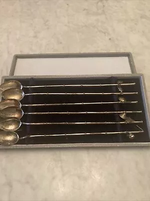 6-boxed Vintage Sterling Silver Iced Tea Mint Julep Sipper Straws Oriental/charm • $95