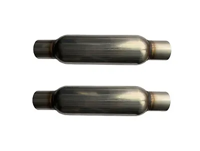 Pair Of 2.5  Universal Glass Pack Exhaust Resonator Muffler 4 Round Body • $64.87