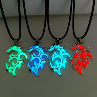 Retro Silver Plating Luminous Dragon Pendant Necklace For Men's Punk Jewelry • $2.18