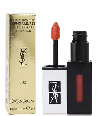 YSL Lip Stain Glossy Rouge Couture Holographics 506 Orange Gaming Lipstain Gloss • £13