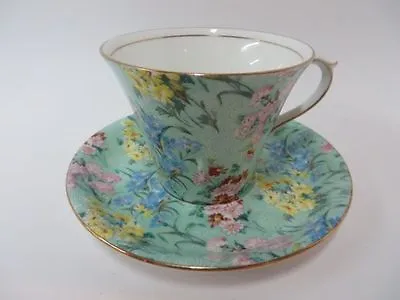 £88.36 • Buy Shelley Chintz Melody Pattern Teacup & Saucer Green