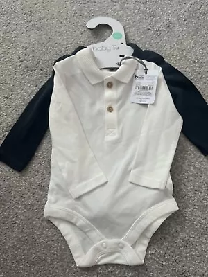TU Baby Boys Cream Navy Blue Polo Shirt Long Sleeve Bodysuits Set 3-6 Months  • £4