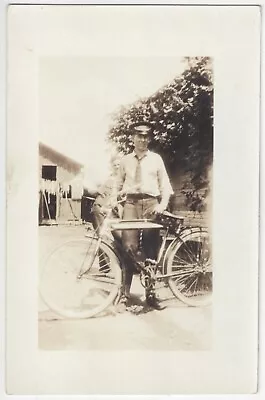 1920 Bicycle / Motorcycle Delivery Man REAL PHOTO Western Union? - Old Postcard • $9.99