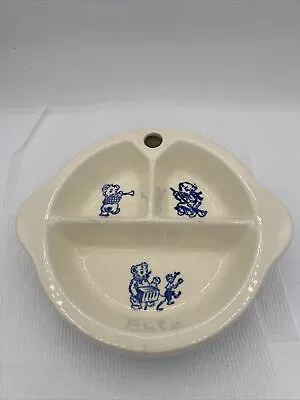 Antique Baby Warming PORCELAIN DIVIDED DISH Excello Flow Blue THREE LITTLE BEARS • £20.90