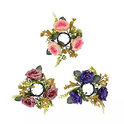 Flower Candle Ring Floral Wreath Candle Holder Wreath For • £6.26