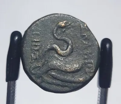 ANCIENT GREEK Mysia Pergamon Circa 133 BC - Bronze AE Zeus SNAKE Serpent Patina • $64