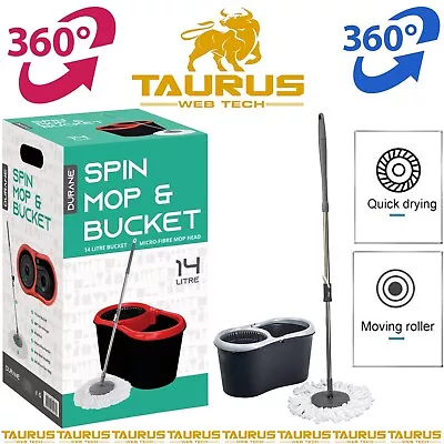£14.95 • Buy 14l Magic Mop Set 360° Rotating Spin Bucket Microfiber Floor Dry Heads Steel Uk
