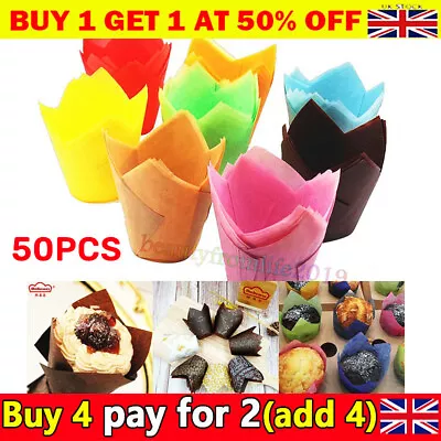 50PCS Tulip Muffin Cases Cupcake Wraps Multiple Color Wrapper Party Cake Cups_UK • £4.59