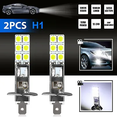 2x H1 Super Bright 12 LED Fog Driving DRL Light Bulbs Conversion Kit 6000K White • $7.98