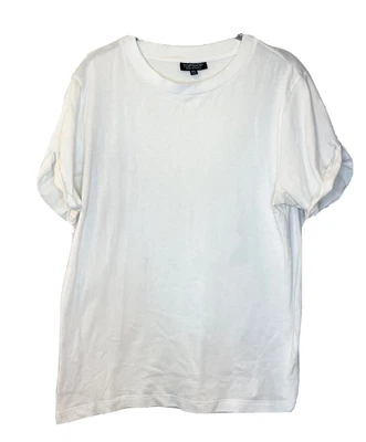 £12.15 • Buy Topshop US 10 Solid White Crewneck Cuffed Short Sleeve Cotton T-Shirt Tee Classy
