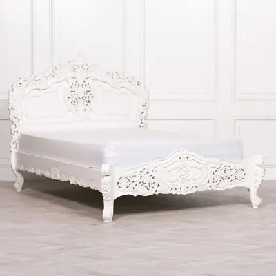 £1041 • Buy Rococo Style Carved 5ft King Size Mahogany Wood White Colour Painted Bed