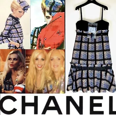 5K New Chanel Vintage 2009 Plaid Tweed Black Midi Dress 38 40 42 6 8 10 Top M L • $930