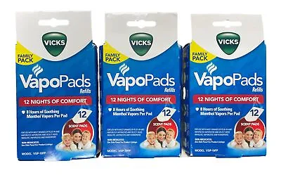 Vicks Soothing Menthol Sinus VapoPads 12 Pack VSP19-FP Pack Of 3 • $32.99