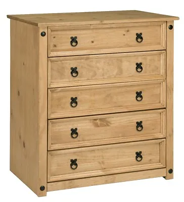 Corona Chest Of Drawers Pine 5 Drawer Solid Pine Mexican Wax Rustic Finish • £99.99