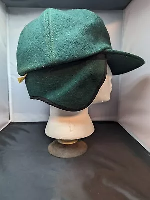 Vtg Forest Green Wool Trapper Hunters Cap Hat Ear Flap Size: M • $21.99