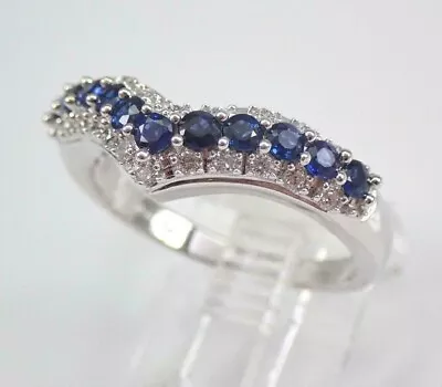 14k White Gold Plated 2Ct Lab Created Blue Sapphire Curved Eternity Wedding Band • $149.99
