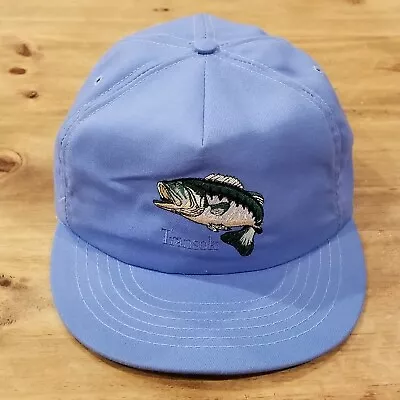 Vintage Fishing Hat Cap Leather Strap Back Blue Bass Jumping Golf One Size • $22.45