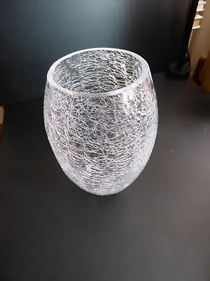 Large Clear Crackle Glass Vase (Unmarked) • £22.49