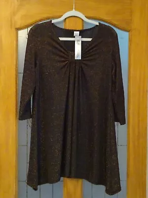 £5 • Buy BNWT Reflections Black And Copper Glitter Lagenlook Tunic Size XL (16/18)