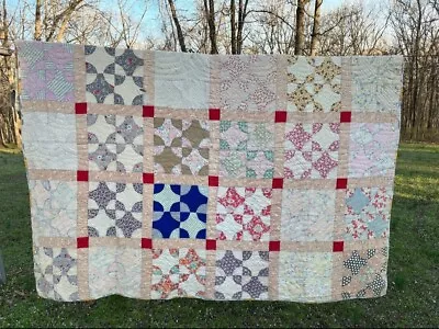 Vintage Handmade Patchwork Feedsack Quilt 81  X 87  • $79.50